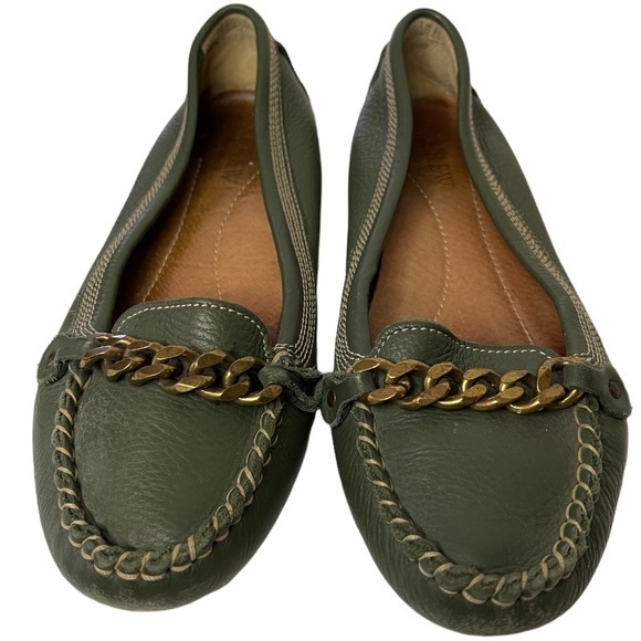 J. Crew women’s size 7 green leather flat slip on loafer shoes